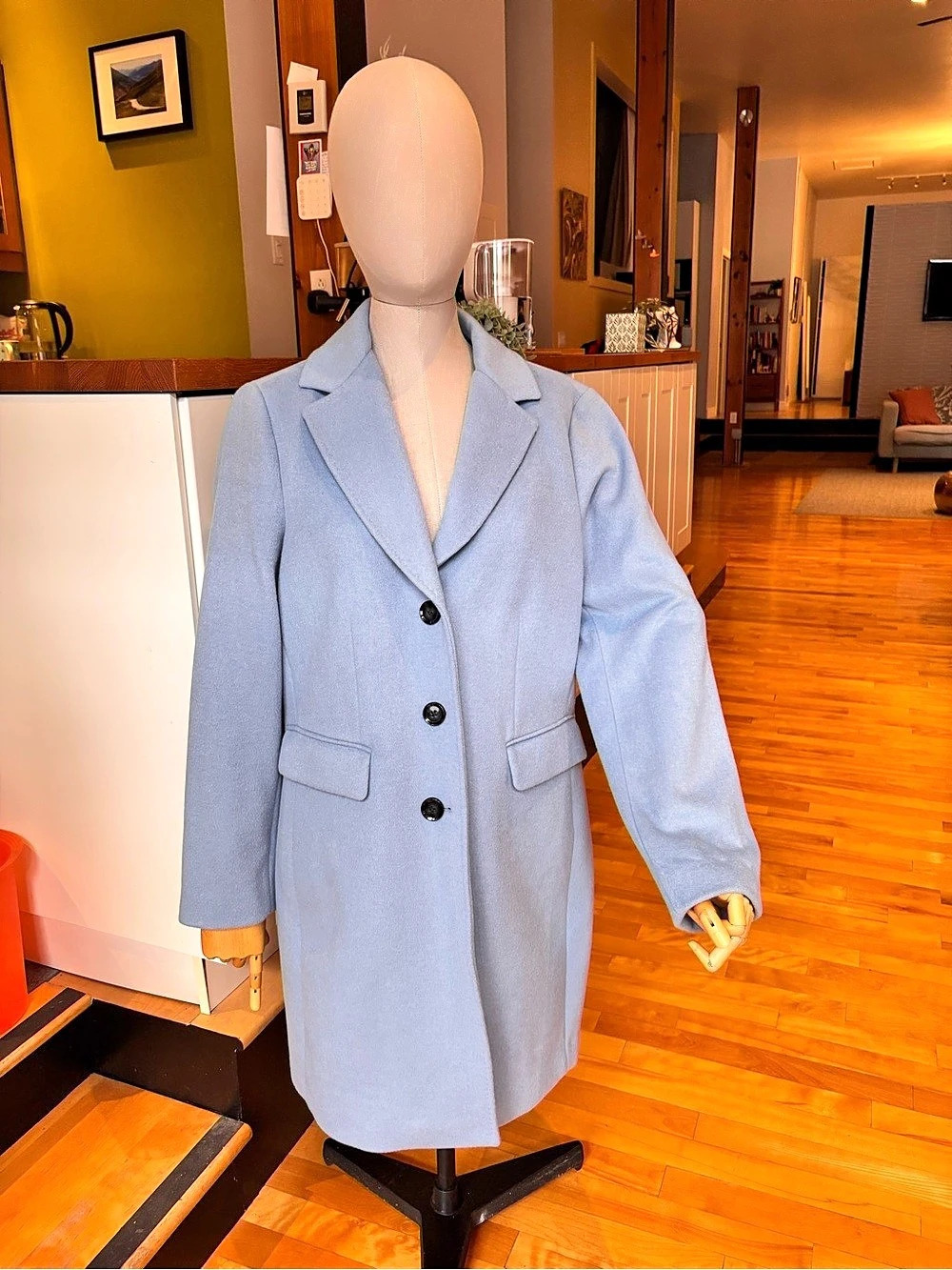 Simons Vision Wool Blend Pea Coat in light Blue Size Large Like New